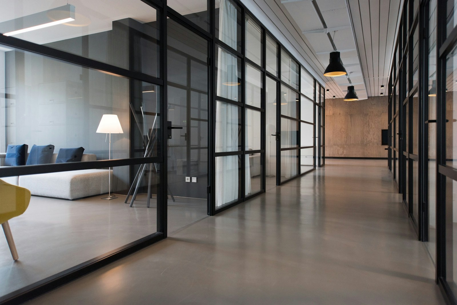 Quiet contemporary glass-walled office